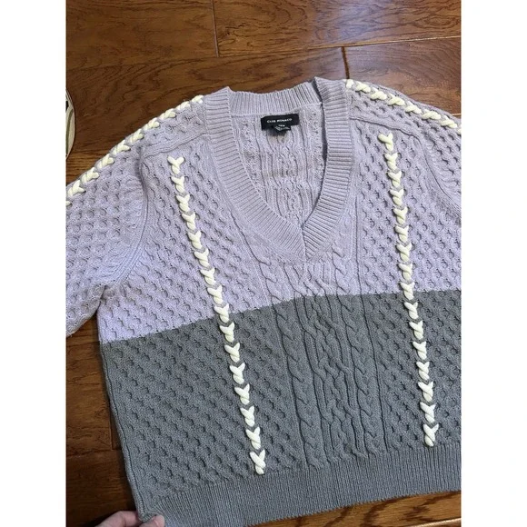 Club Monaco Purple Violet Lavender Color Block Sweater Pullover Size M 87% Wool - Picture 5 of 13